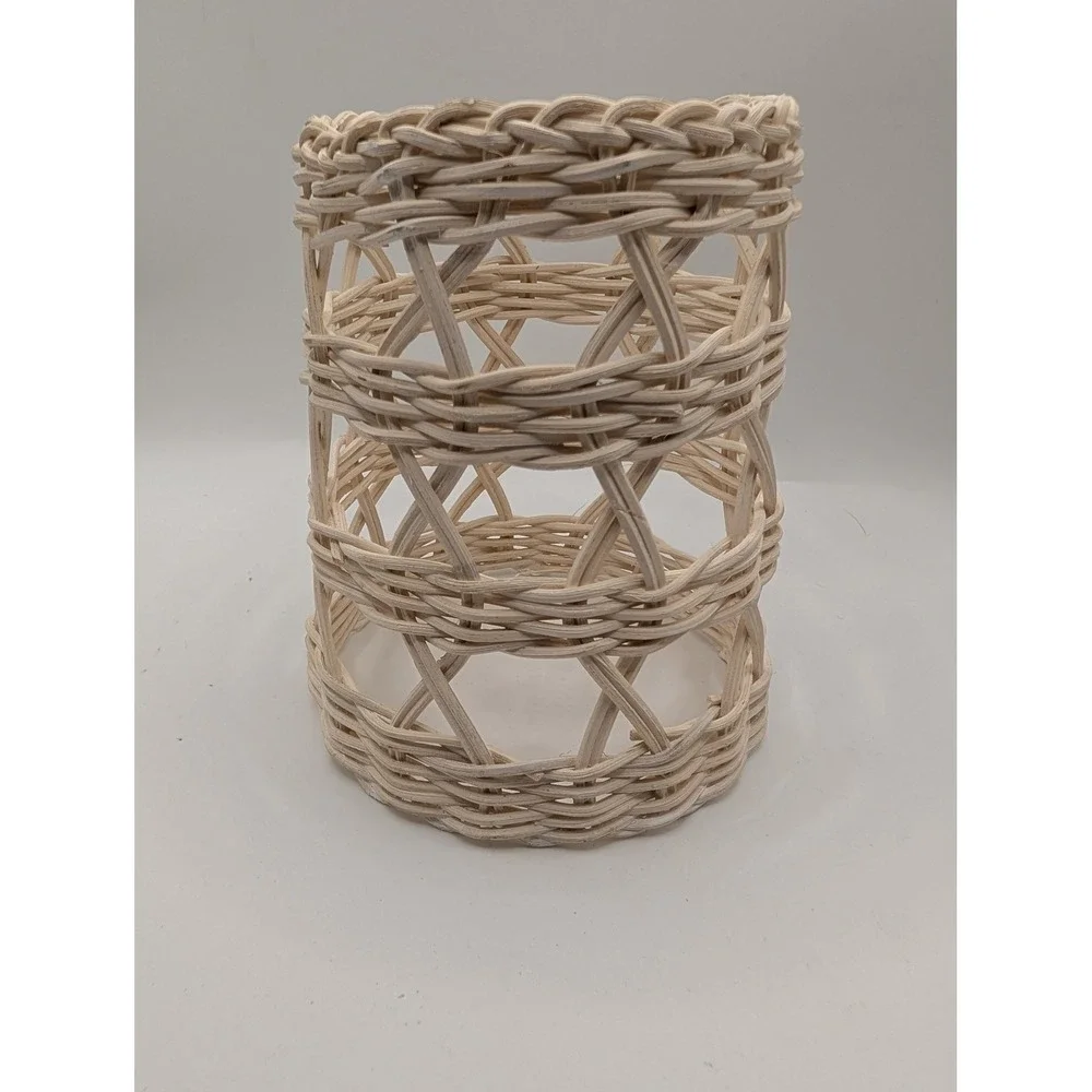 Natural Woven Wicker Cylinder Basket Boho Open Weave Star Pattern Decor 5.5in